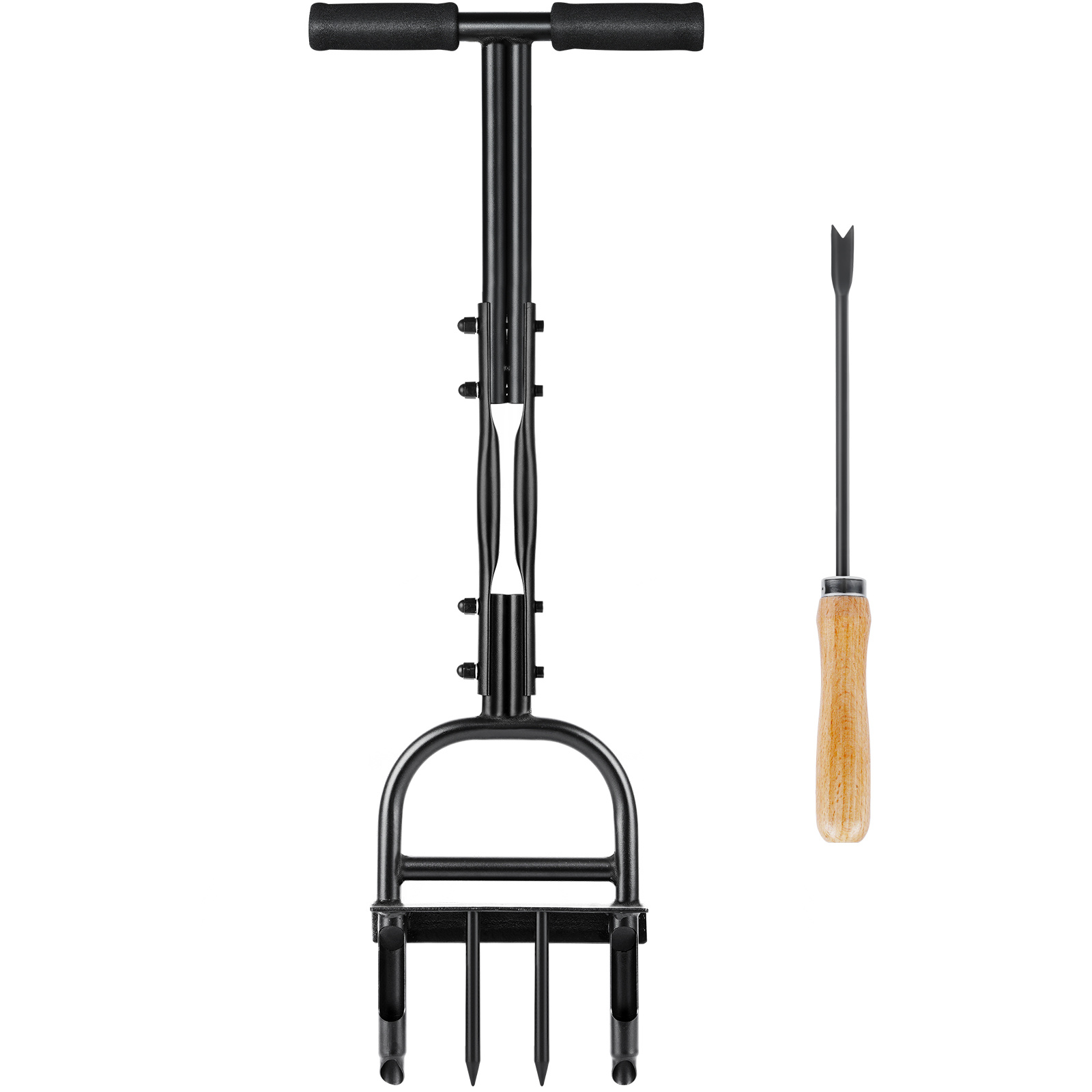 Lingsen Lawn Aerator Coring Tool, Manual Plug Core Aerators With Cleaning Stick, 2 Half-open Hollow Slot And 2 Spike Heavy Duty Grass Aeration Tool For Yard Garden