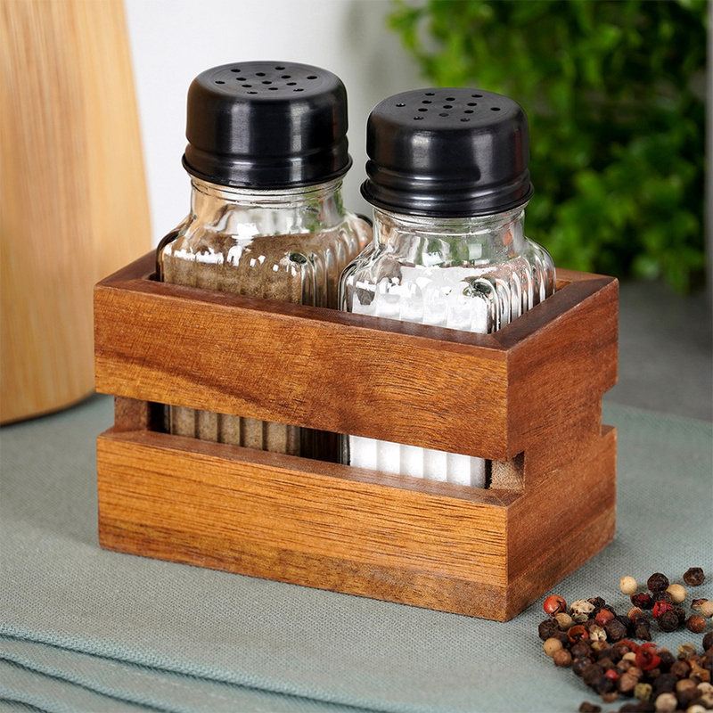 Image of Salt And Pepper Shaker Set With Stand, 3-piece