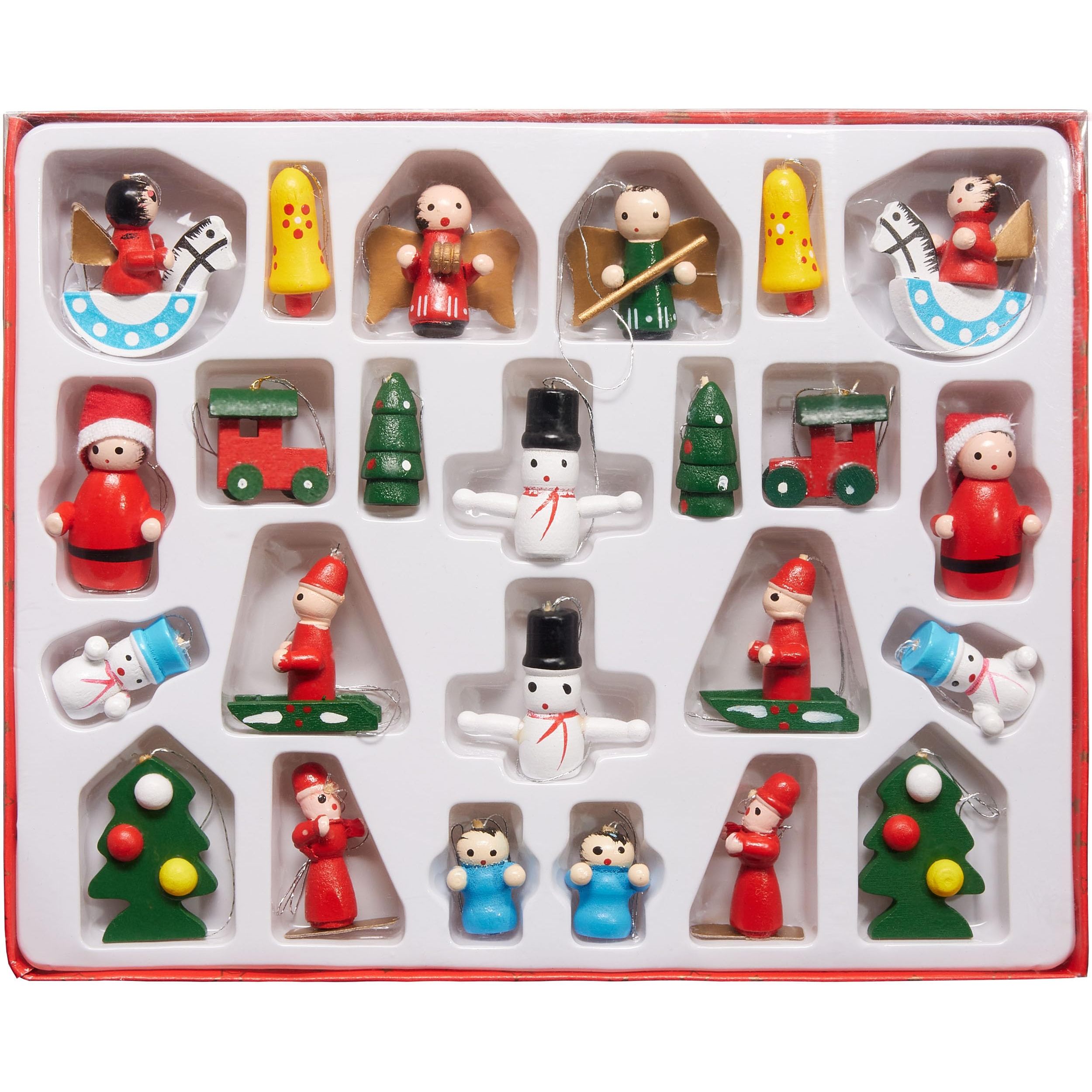TEMU BRUBAKER 24 Stück Weihnachtsbaumschmuck aus Holz - bis zu 4 cm große Figuren - Weihnachten Holzanhänger Set handbemalt - Baumanhänger