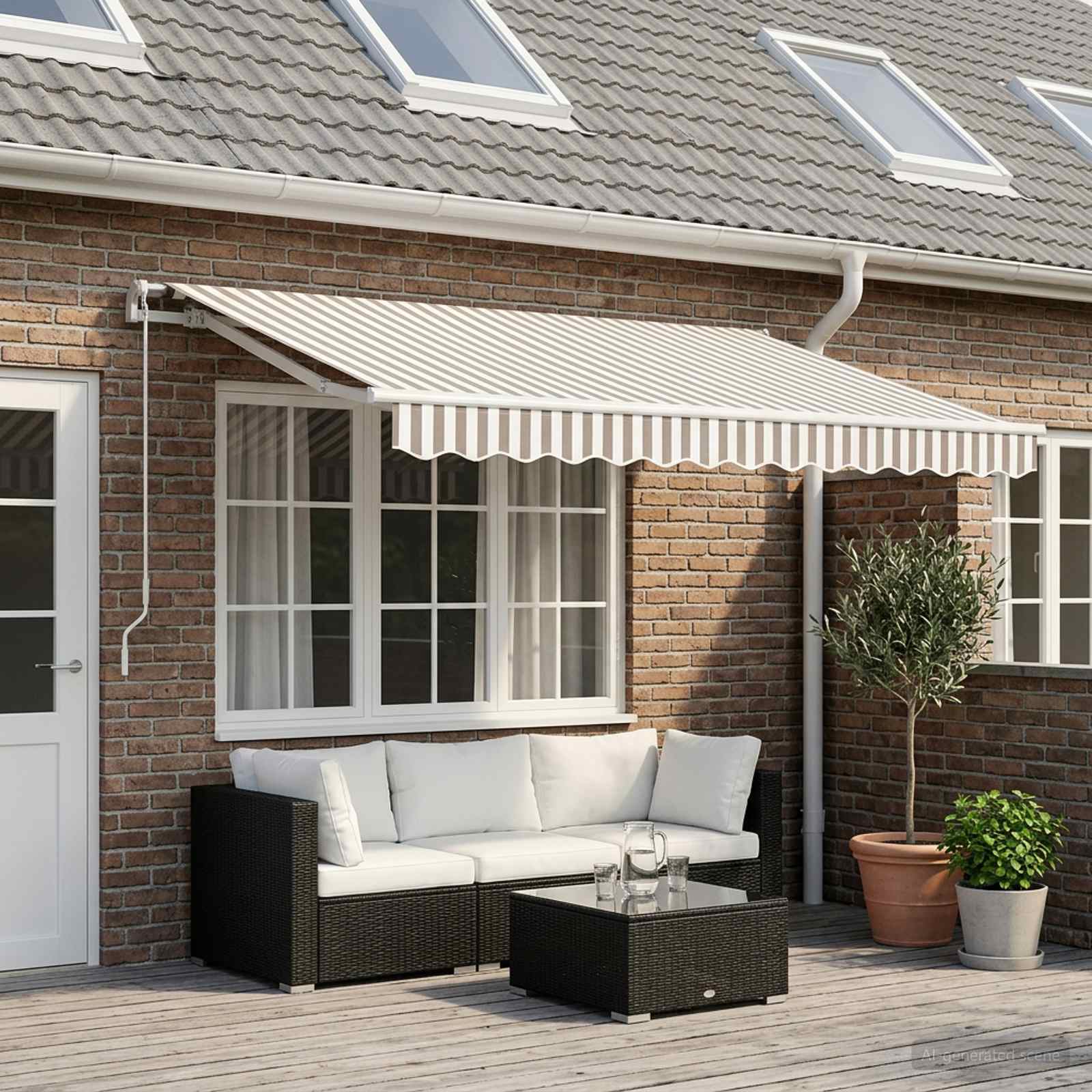 Image of Replacement Canopy For Awning 4x3 Grey & White Striped, Patio Awning Replacement With Valance, Outdoor Fabric 100% Polyester, And Easy To Clean