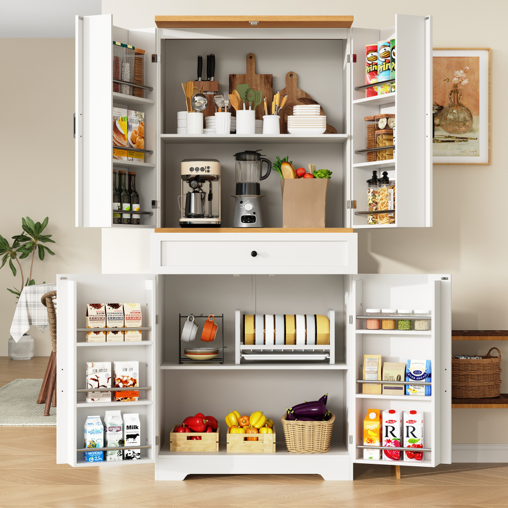 High- Cabinet With 12 Door Compartments & Drawers (80x40x180cm), Modern Snack Storage Cabinet Made Of& Chipboard, Buffet Cabinet For Dining Room, Kitchen, Living Room