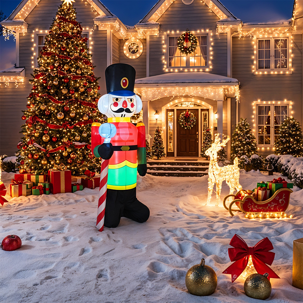 TEMU - Ft Giant Inflatable Nutcracker Soldier, Featuring Resistance To Tearing, An Christmas Ornament For Lawns, Gardens, Outdoor Settings, Indoor