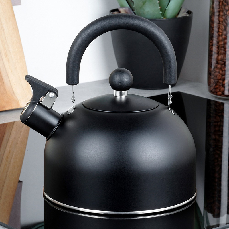 Image of Stainless Steel Kettle With A Whistle, Black, 2l, Kitchen, Energy-saving, For All Stoves, , Elegant, Lid, Foldable Handle, High-, Neutral For Water, Safe For Daily Home Use, Presented In Style.