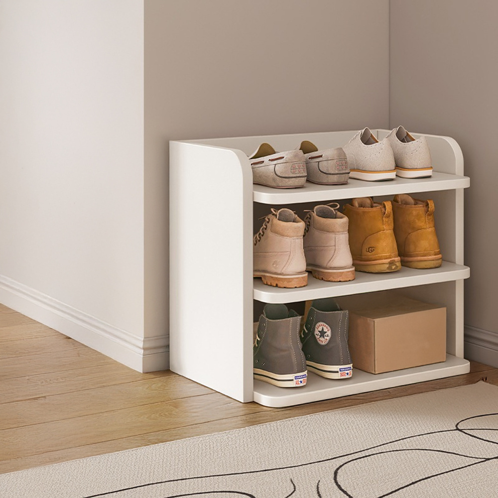 3 tier wooden shoe rack organizer minimalistic shoe stand multi purpose shoe shelves shoe holder footwear cabinet small narrow shoes organizer home furniture for entryway closet bedroom white 42x26x40cm