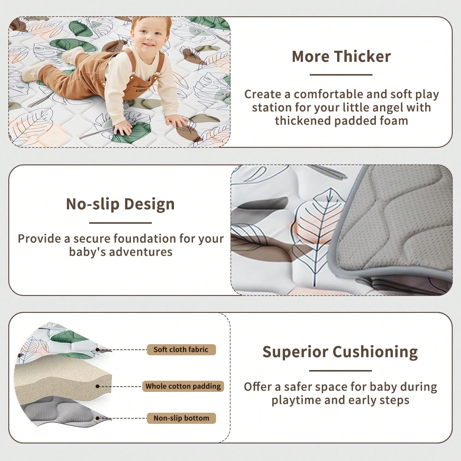 AGISLONE Baby Play Mats, Crawling Playpen Mat, Thicken Soft Padding Foam Playmat for Babies And Toddlers Infants, Foldable Crawling Mats