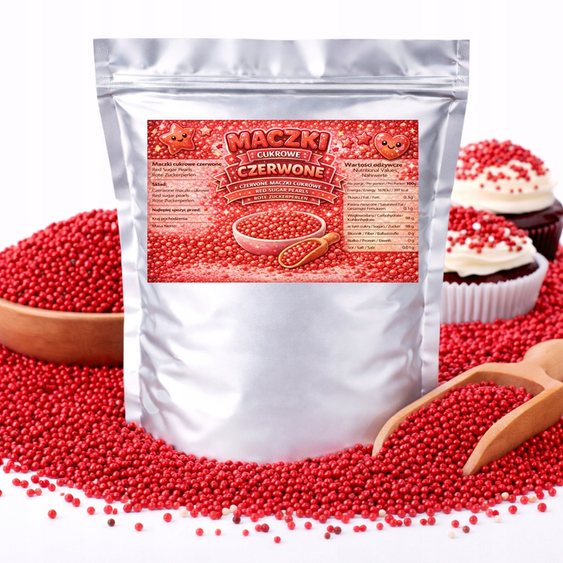 Image of Red Sugar Sprinkles - Topping For Cakes, Desserts, Waffles, Pastries 100g