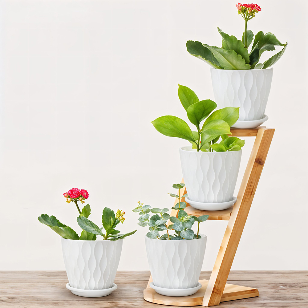 Flowerpots Set of 6, 6inch Ripple Finish with Matching Saucers