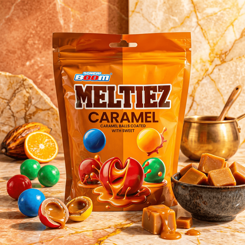 Image of Soneri Boom Meltiez Caramel Balls 160 G – Caramel-filled Chocolate Balls With Sweet Coating