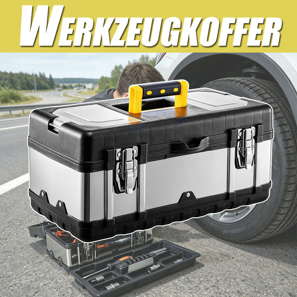 Empty Tool Case | Stainless Steel Toolbox With Transparent Pp Covers | Size: 41.5*21.5*20.5cm | Black Pp And Natural Stainless Steel | Tool Box, Tool Chest | Galvanized Closures