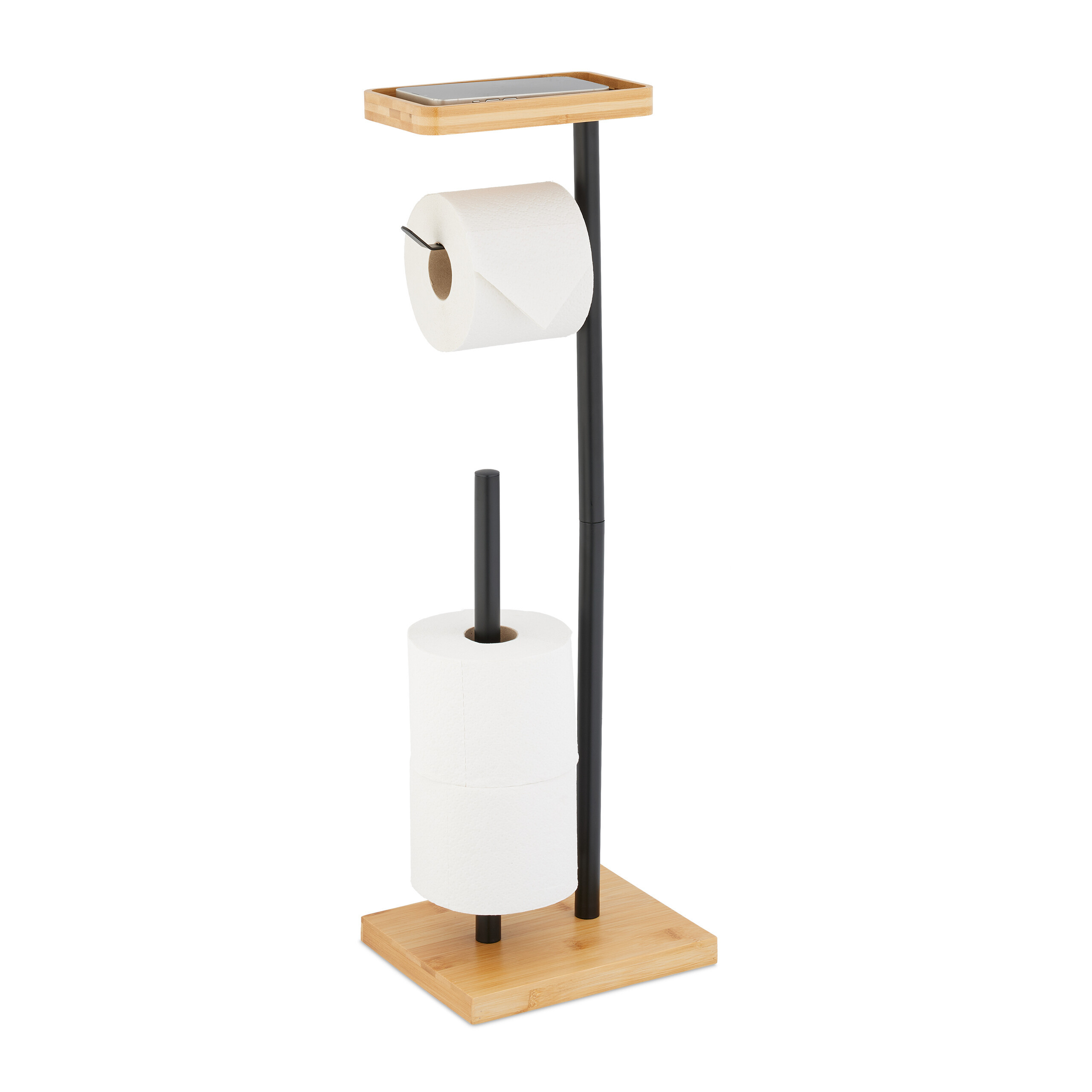 Toilet Paper Holder In Black/natural - (w)21 X (h)66.5 X (d)17 Cm