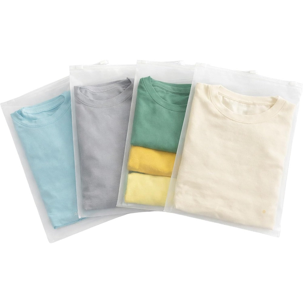 TEMU 100pcs Frosted Zipper Plastic Bags 25x20cm, Clear Breathable Garment Storage Pouches For T-shirts Shirts Clothes Protection Organization