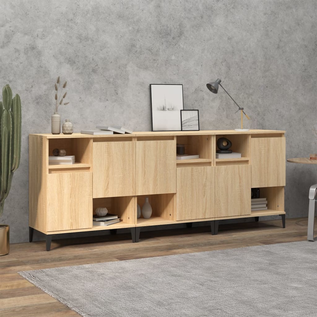 Image of Vidaxl Sideboard 3pcs., Cabinet With Of Storage Space, Cabinet For Living Room, Sideboard Cabinet, Oak Wood Material