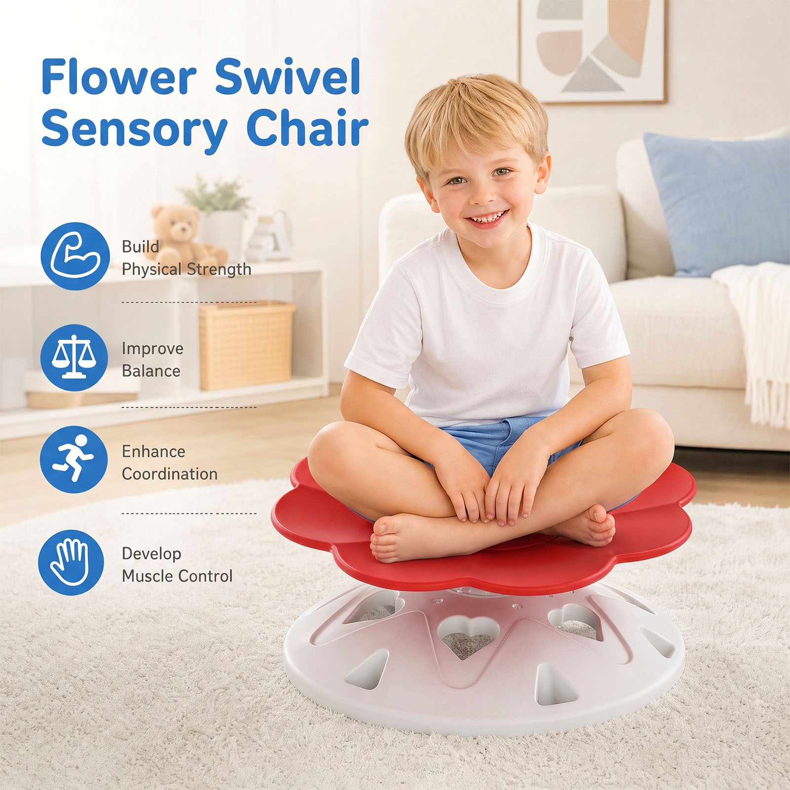 Image of Sensory Swivel Chair For Kids With Autism & Adhd – 360° Spinning Seat To Balance, Coordination & Self-regulation, For Boys And Girls (blue/red)