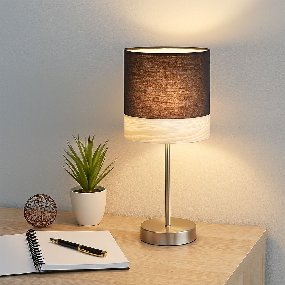 Image of Led Table Lamp Bedside Lamp Table Light Bedroom Lamp Reading Lamp, Nickel Matte, Textile Wood, 3w 250lm Warm White, Dxh 15 X 35 Cm