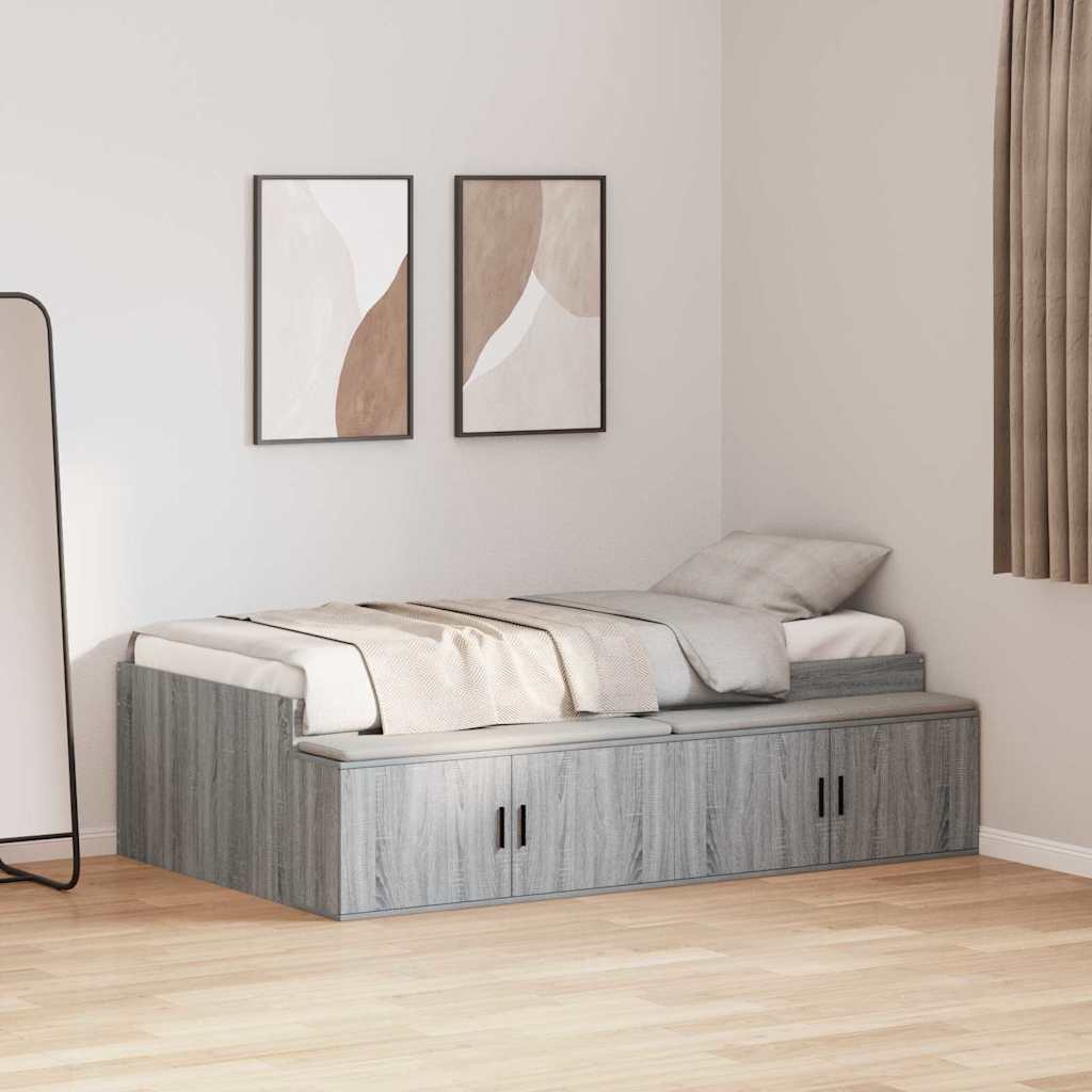 Vidaxl Bed Frame With Storage Grey 90 X 200 Cm Wood-based Material, Stylish Bedroom Furniture, Rectangular Bed Frame, Modern Platform Bed, Spacious Storage, Stable