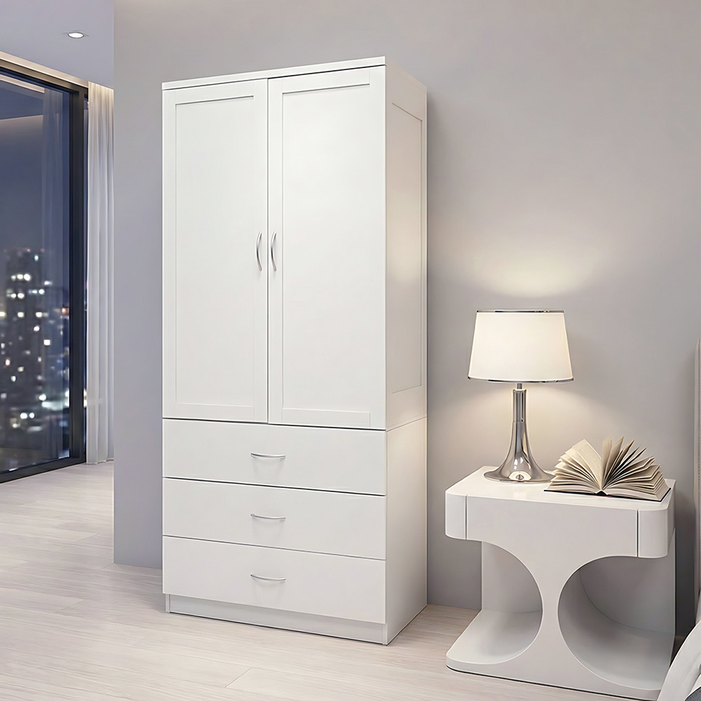 TEMU Life Ideas 1pc Large Capacity Freestanding Bedroom Wardrobe - Nordic Modern Wooden Tall Cabinet With 3 Drawers & Closet, For Bedroom & Dorm