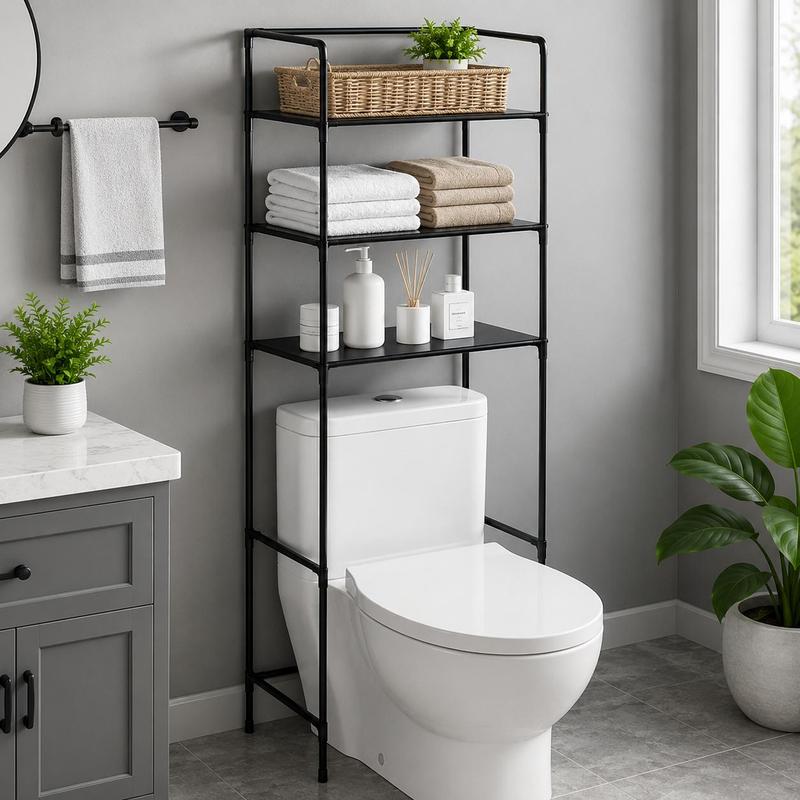 TEMU Bathroom Shelves Toilet Shelf Bathroom Cabinet Wc Shelf Washing Machine Shelf Black