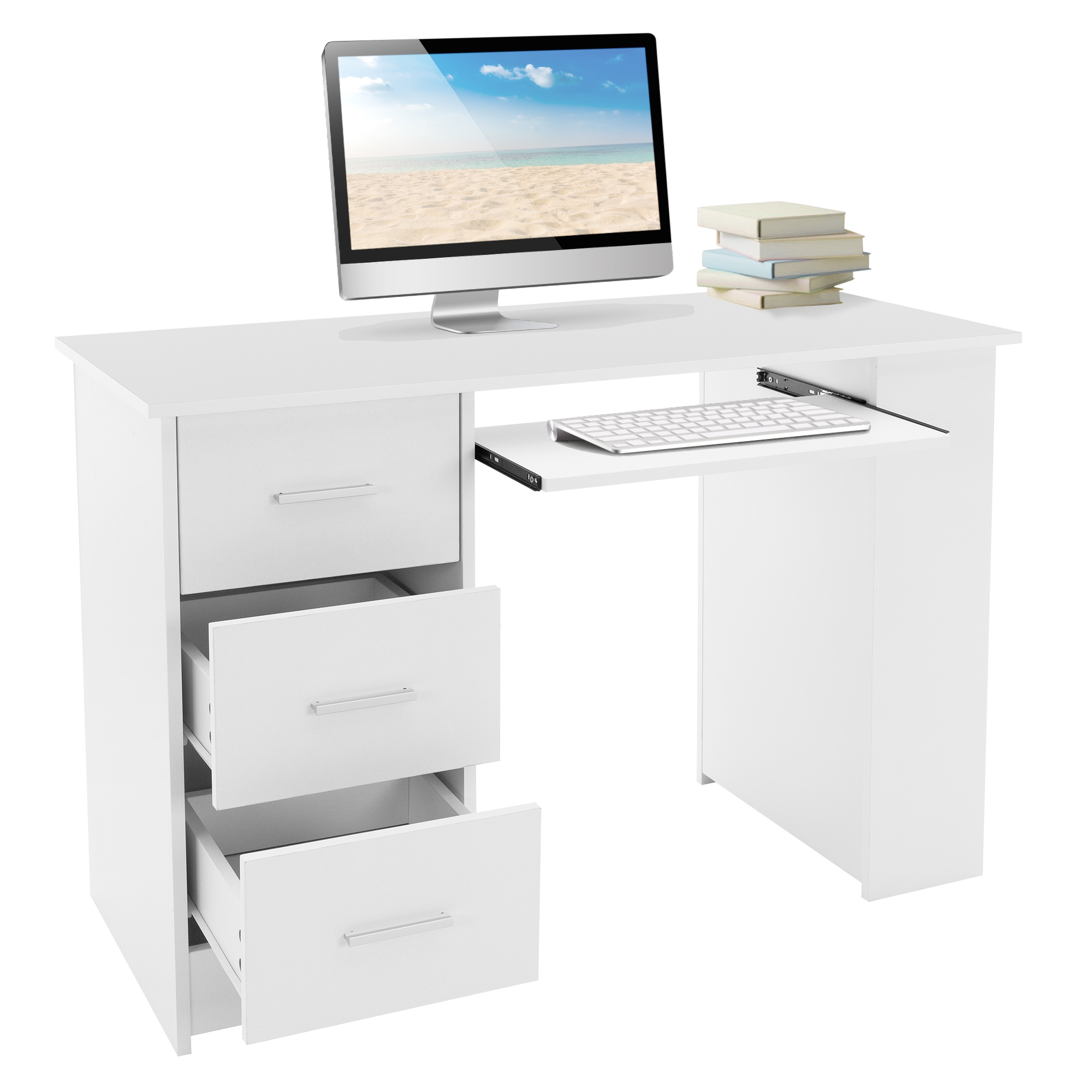 Ml- With 3 Drawers And 3 Storage Shelves, Storage Space, White, 120x49x72 Cm, Computer Desk Office Desk Work Desk Laptop Desk Shelf Pc Table, Suitable For Home Office, Office