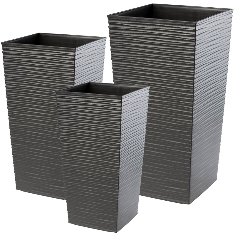 TEMU Kadax Set Of 3 Flower Pots + High Large Graphite Inlay 37+47+57 Cm