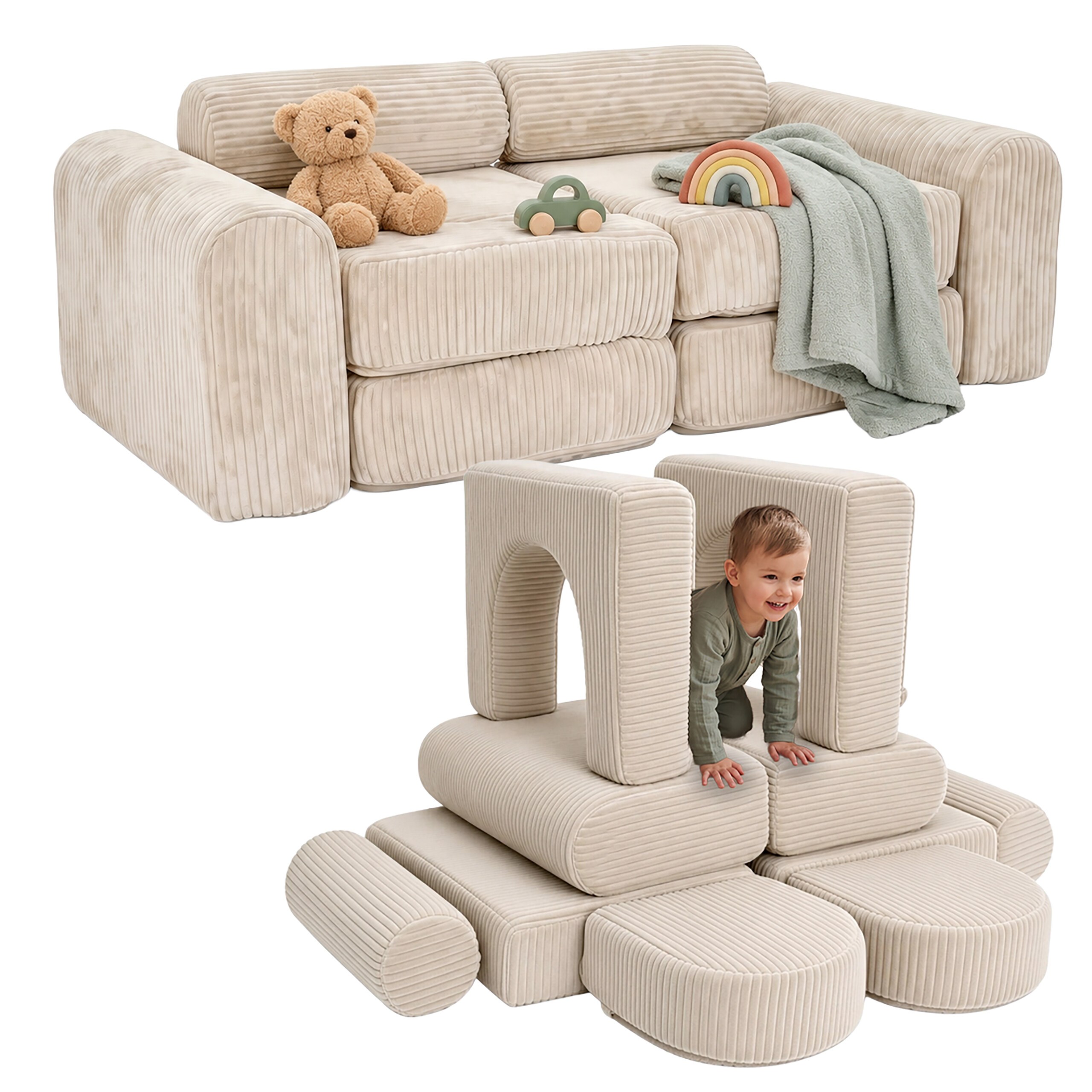 10pcs Children's Play Sofa Set "cord" In Beige - (w)108 X (h)32 X (d)50 Cm
