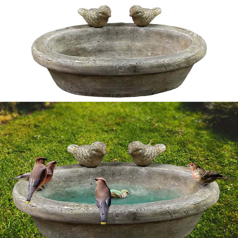 E-shop Vogeltränke mit zwei Vögeln Zement 27x20cm Wasserbecken Vogelbad Vogelbecken Gartendekoration