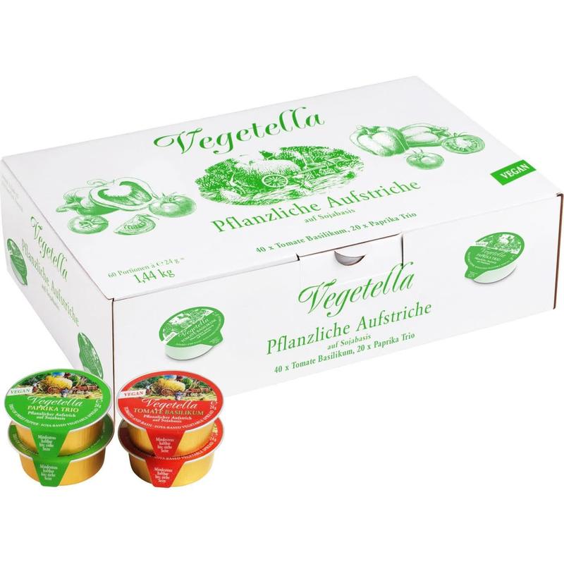 Vegetella Soy-based Plant-based Spread – Savory Vegan Spread – 2-variety Assorted Mix For Breakfast & Buffet – 60 X 24g Portion Packs