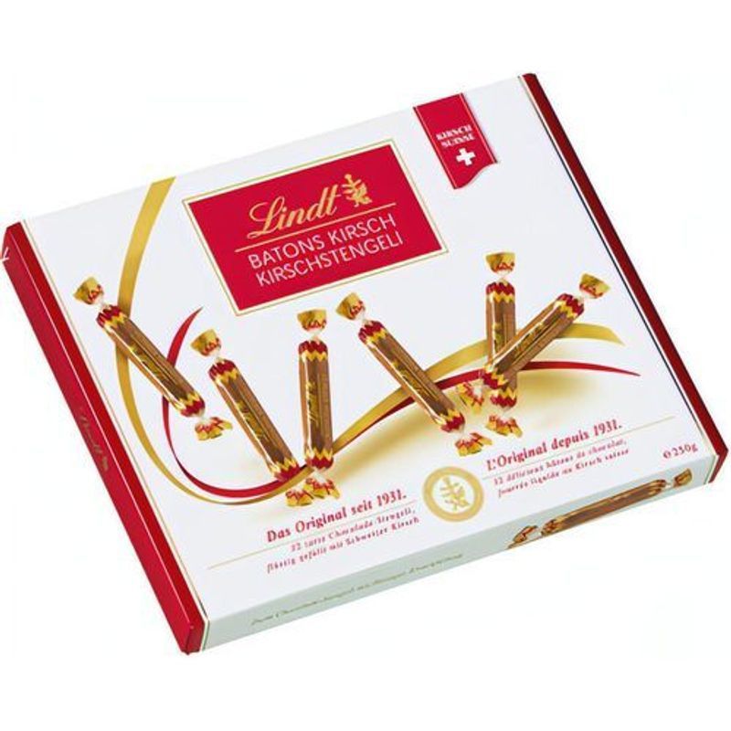 Lindt Baton Cherry Sticks Milk Chocolate With Liquid Filling, 250g