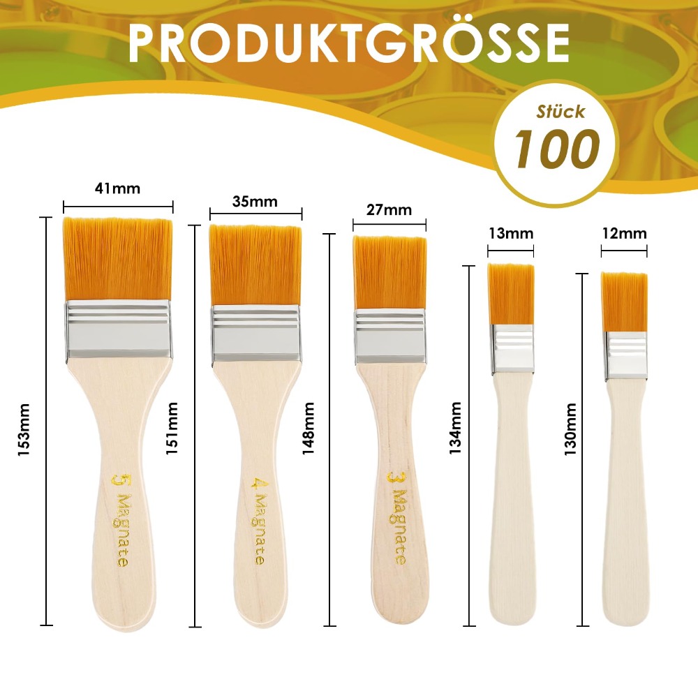 TEMU 5 Größen 100-teiliges Profi-Pinselset (5 Größen 4.1 cm/3.5 cm/2,7 cm/1,3 cm/1,2 cm) - Bürsten mit Nylonborsten und Kürbisgriffen für Künstler,