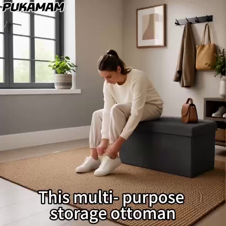 Large Capacity Folding Storage Stool for Living Rooms