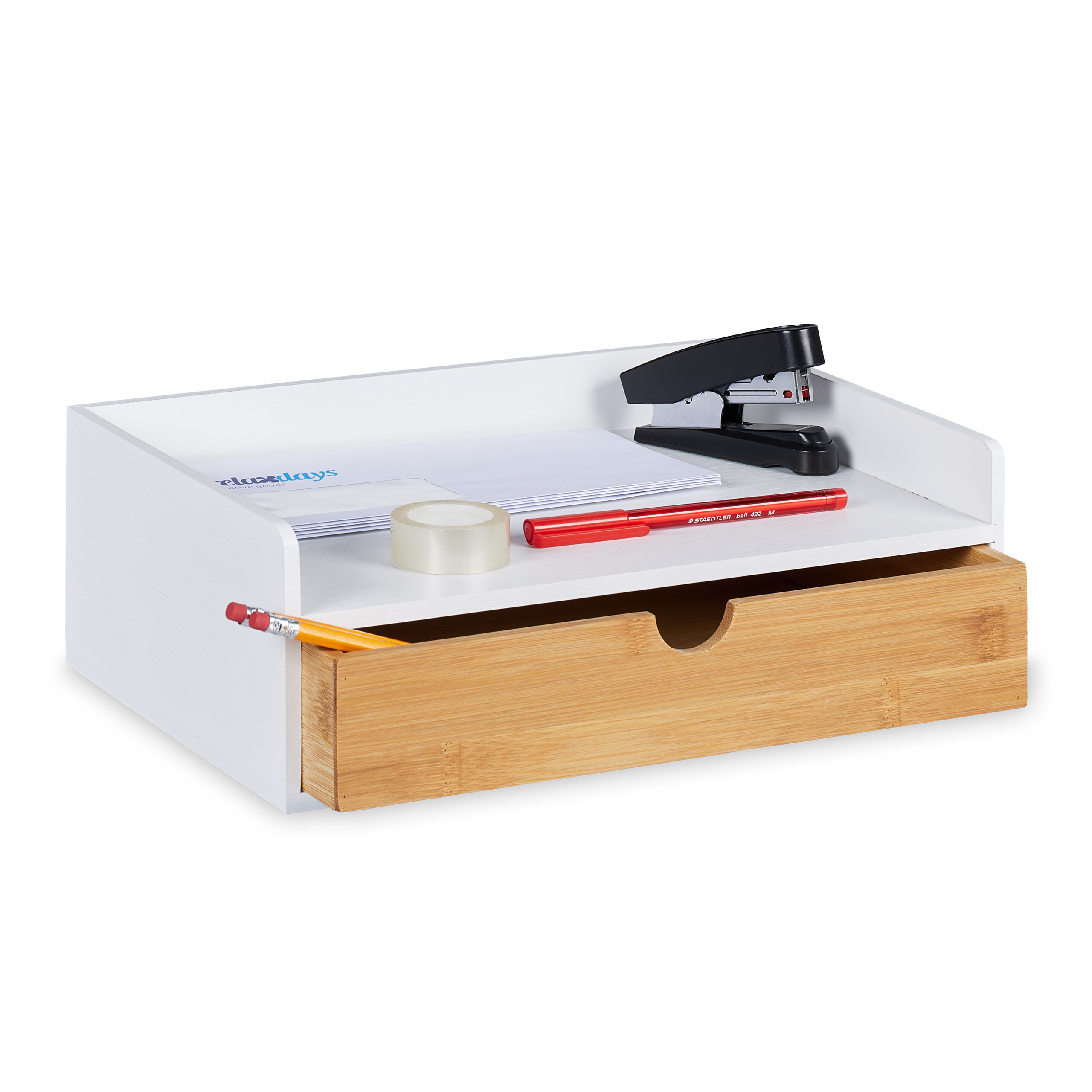 Desk Organizer In White/natural - (w)32 X (h)11 X (d)22 Cm
