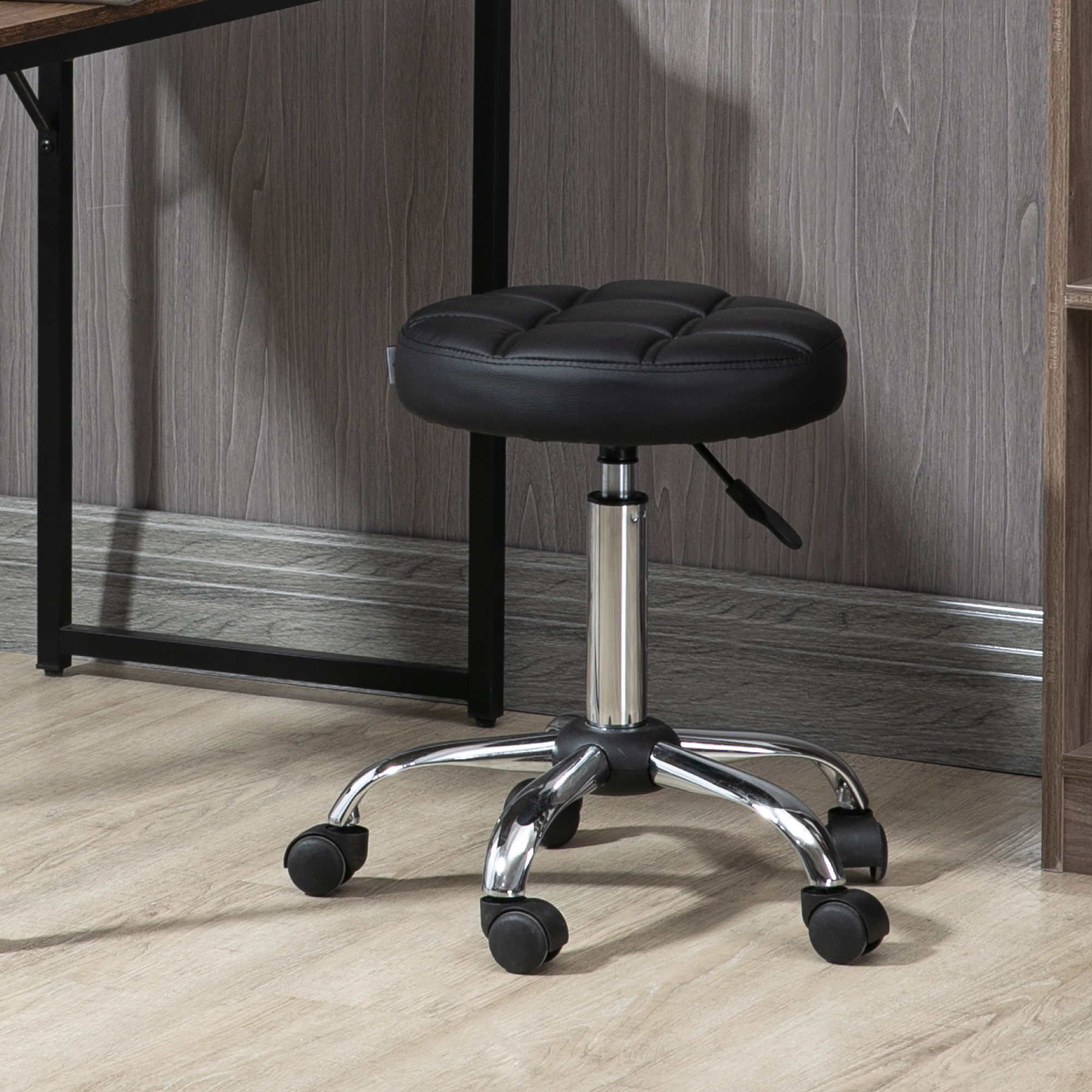 Vinsetto Rolling Stool Height Adjustable Work Stool, Swivel Salon Stool For Leather Black 35.5 X 35.5 X 51-67 Cm
