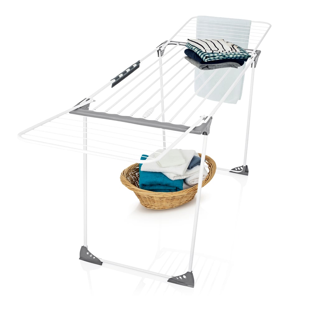 Easymaxx Folding Clothes Drying Rack 2500 With 25m Drying Length | Xxl Telescopic Clothes Drying Rack - Extendable Up To 260cm | With Wheels | Sheets & Towels Indoors And Outdoors Without Electricity