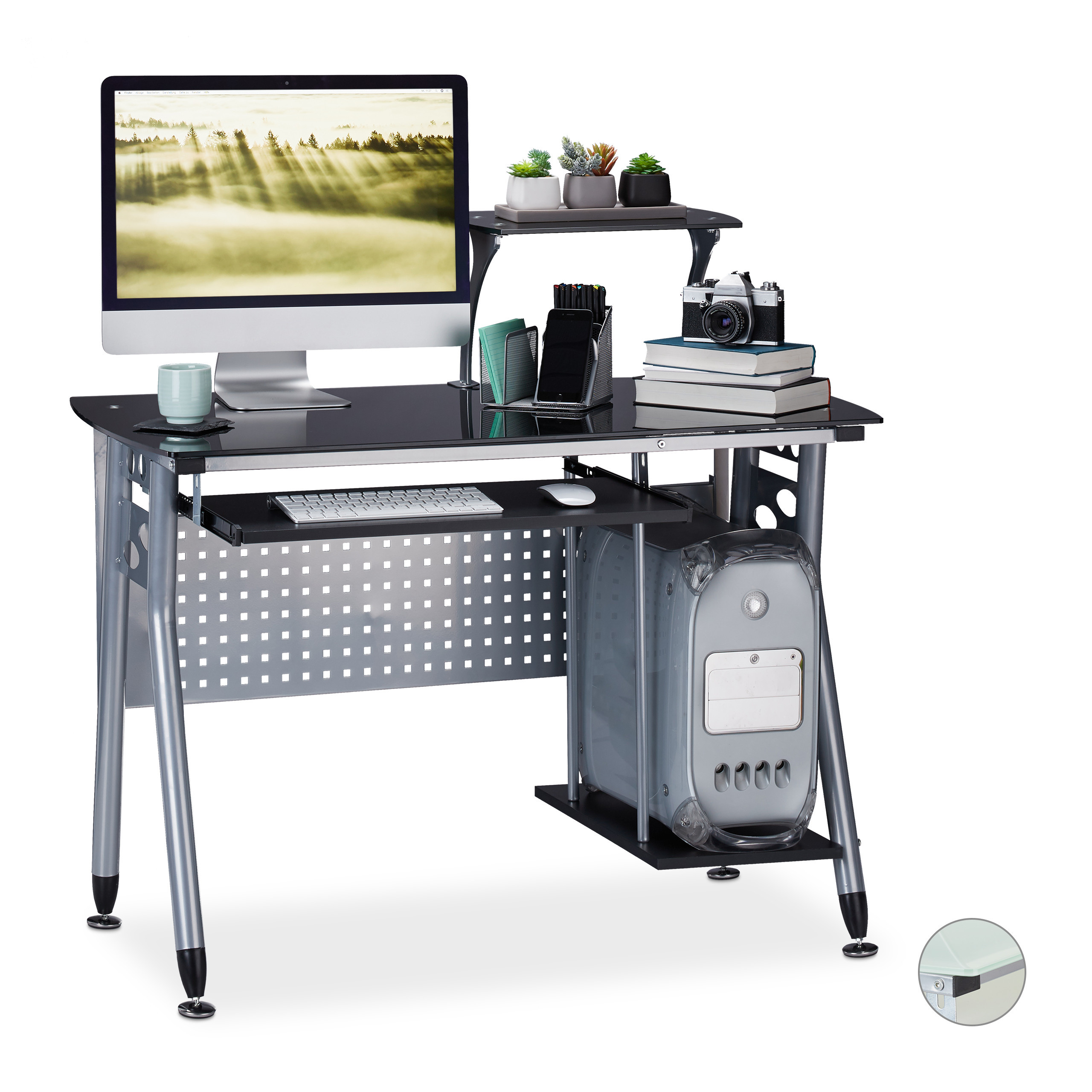 Computer Desk In Black - (w)105 X (h)98 X (d)55 Cm