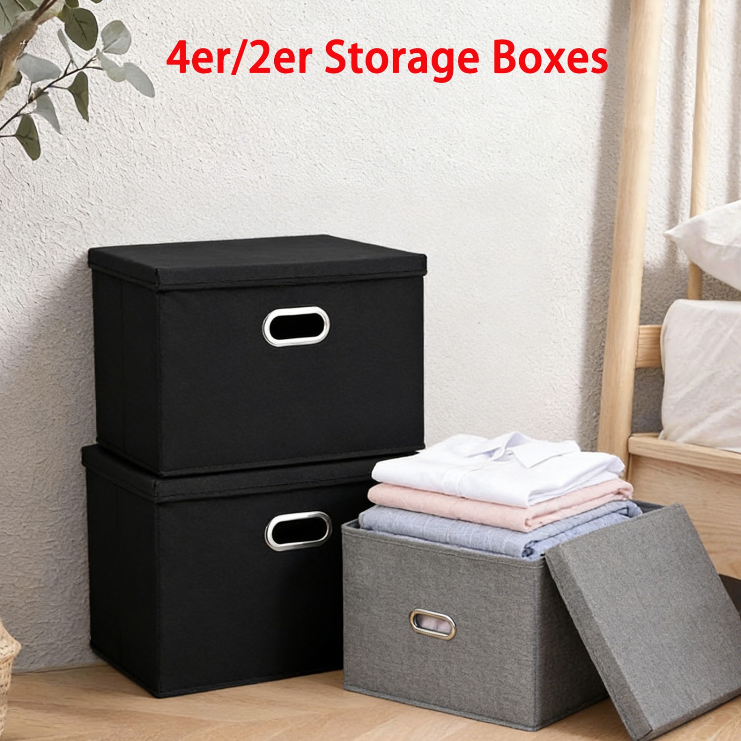 E-shop 4er/2er Storage Boxes 45x30x30cm Aufbewahrungsbox mit Deckel Faltbox Faltbare Stoffboxen Spielzeug Organizer mit Griff Würfel Stoff Faltkiste