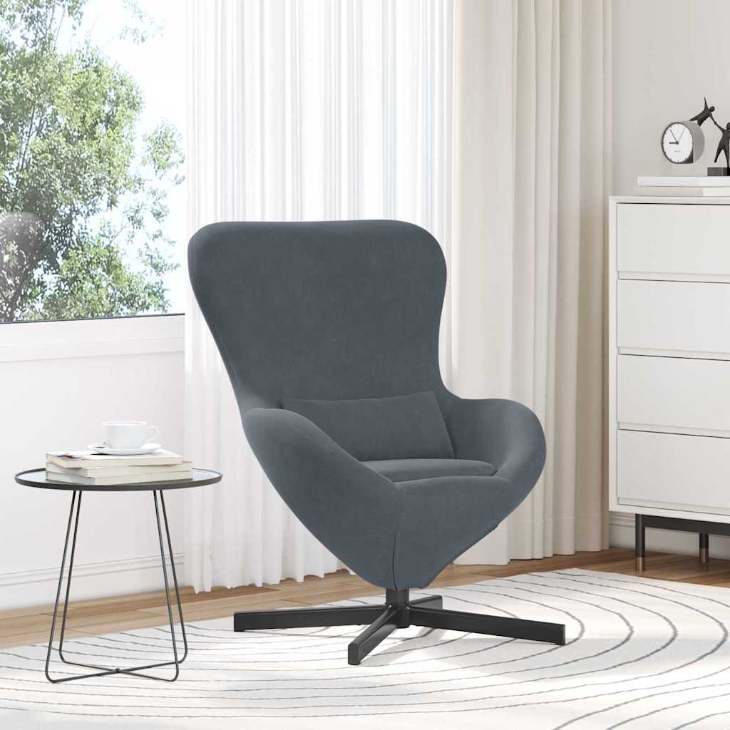 Image of Ergonomic Dark Gray Armchair With Curved Armrests For Indoor Use | Chair For Reading And Relaxing Room, Egg Lounge Swivel Chair, Contemporary Velvet For Your Bedroom