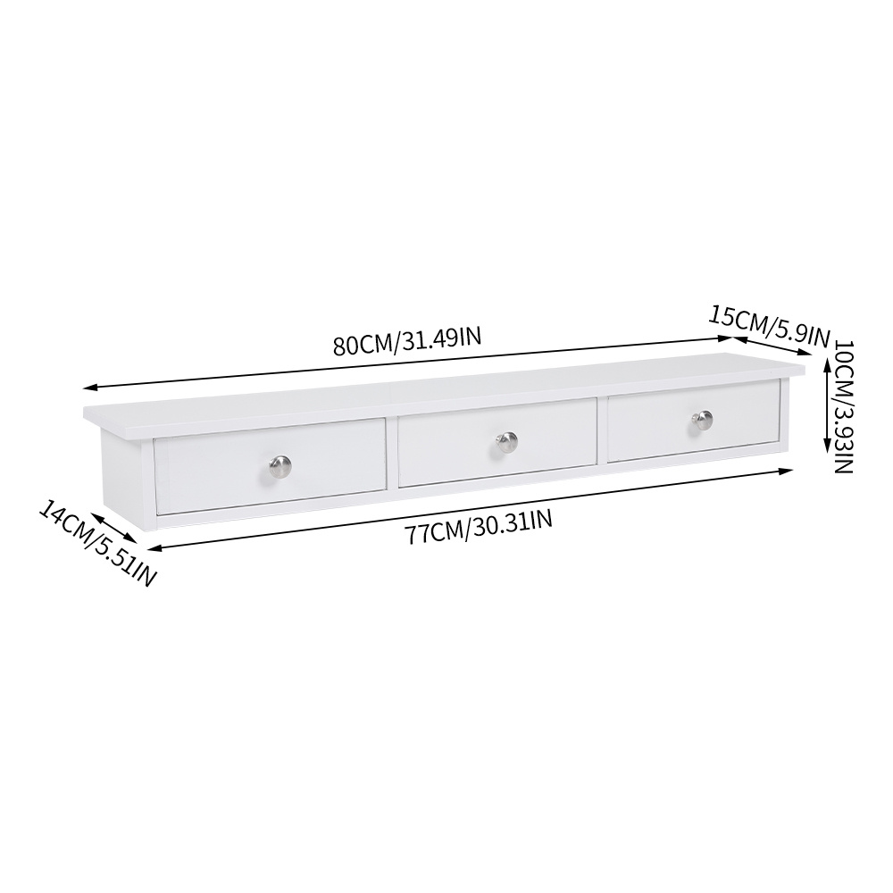Floating Shelf with 3 Drawers, Rustic Wall-Mounted Storage Unit