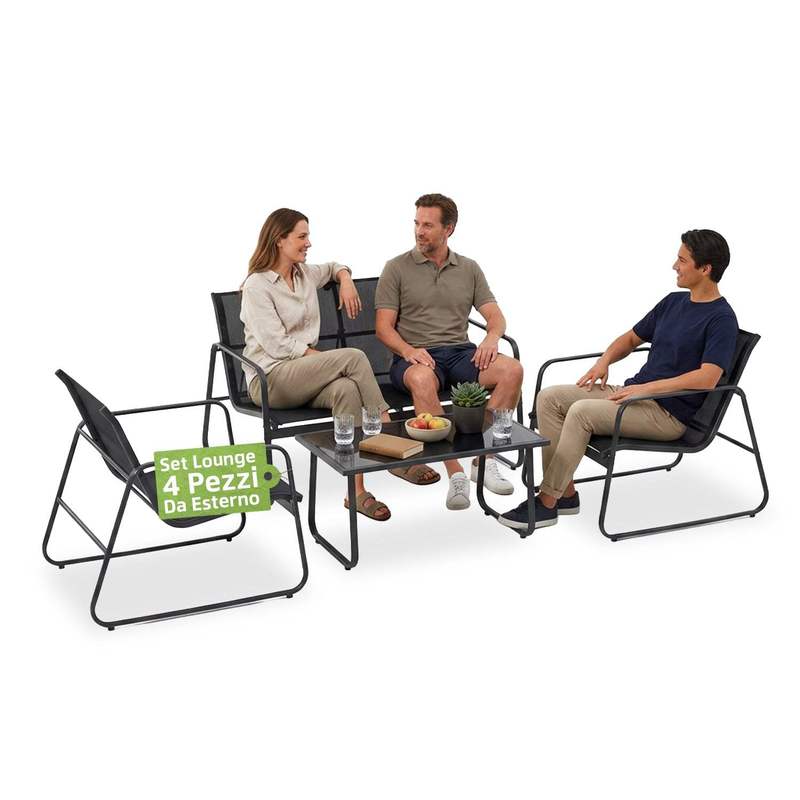 TEMU Set Lounge da Esterno 4 Pezzi �� Salotto da Giardino con 2 Sedie, Divanetto e Tavolino �� Struttura in Ferro e Seduta in �� Portata 240kg/120kg