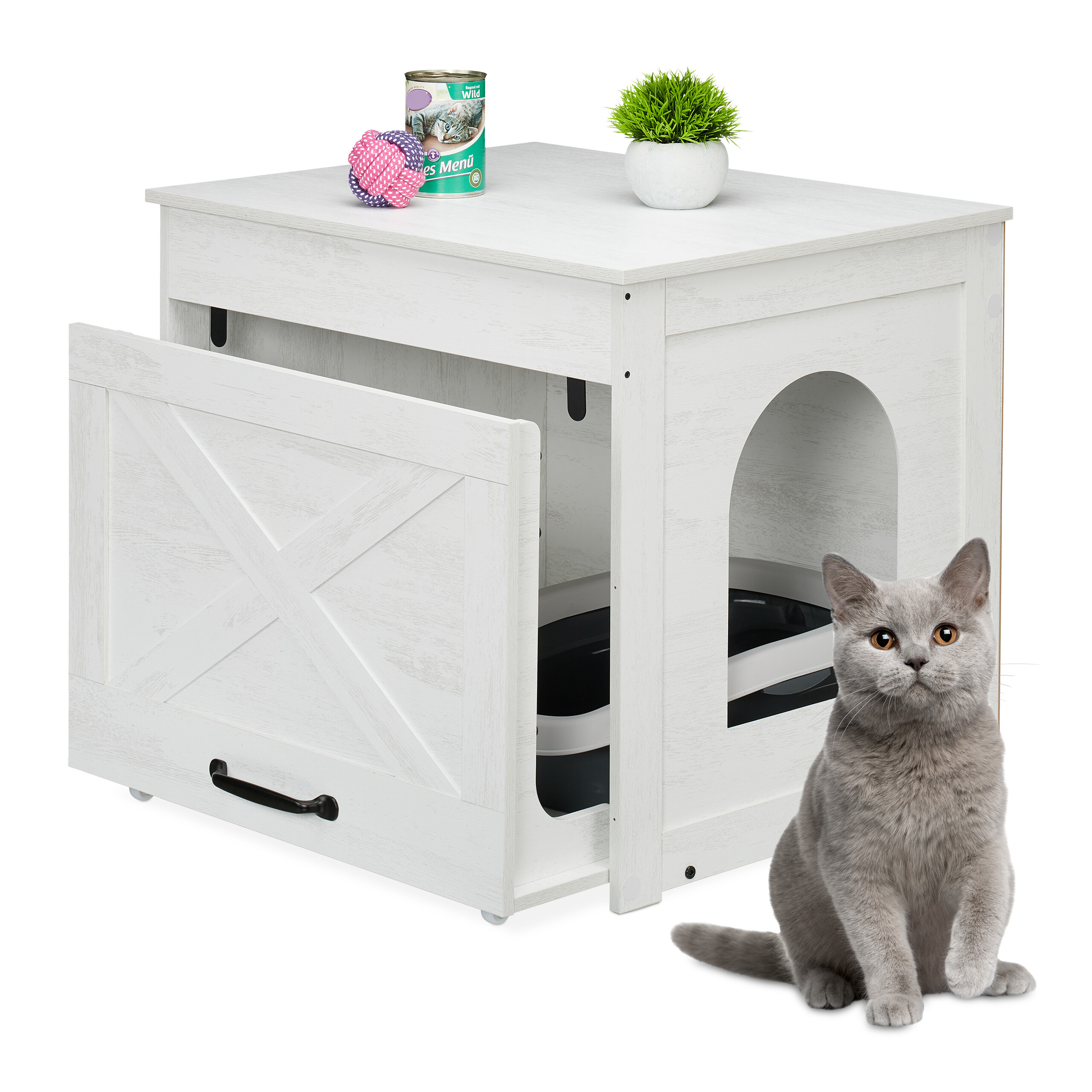 Cat Litter Box In White/ Gray - (w)60 X (h)53.5 X (d)51.5 Cm
