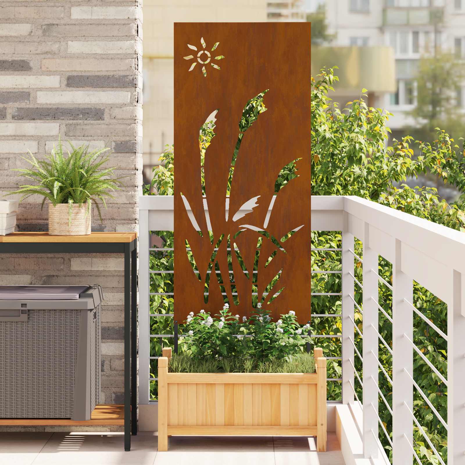 Garden Privacy Screen Rust Look 50 X 140 Cm, Garden And Terrace Decor, Modern Inserts, Privacy Fence, Rectangular Privacy Screen, Stylish Ornamental Umbrella