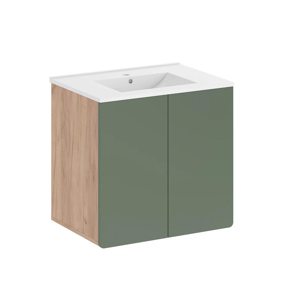 Image of Izan Oak/green 2pcs Bathroom Set Bathroom Vanity Set With Washbasin Cabinet, 16 Mm Spanplatte Bathroom