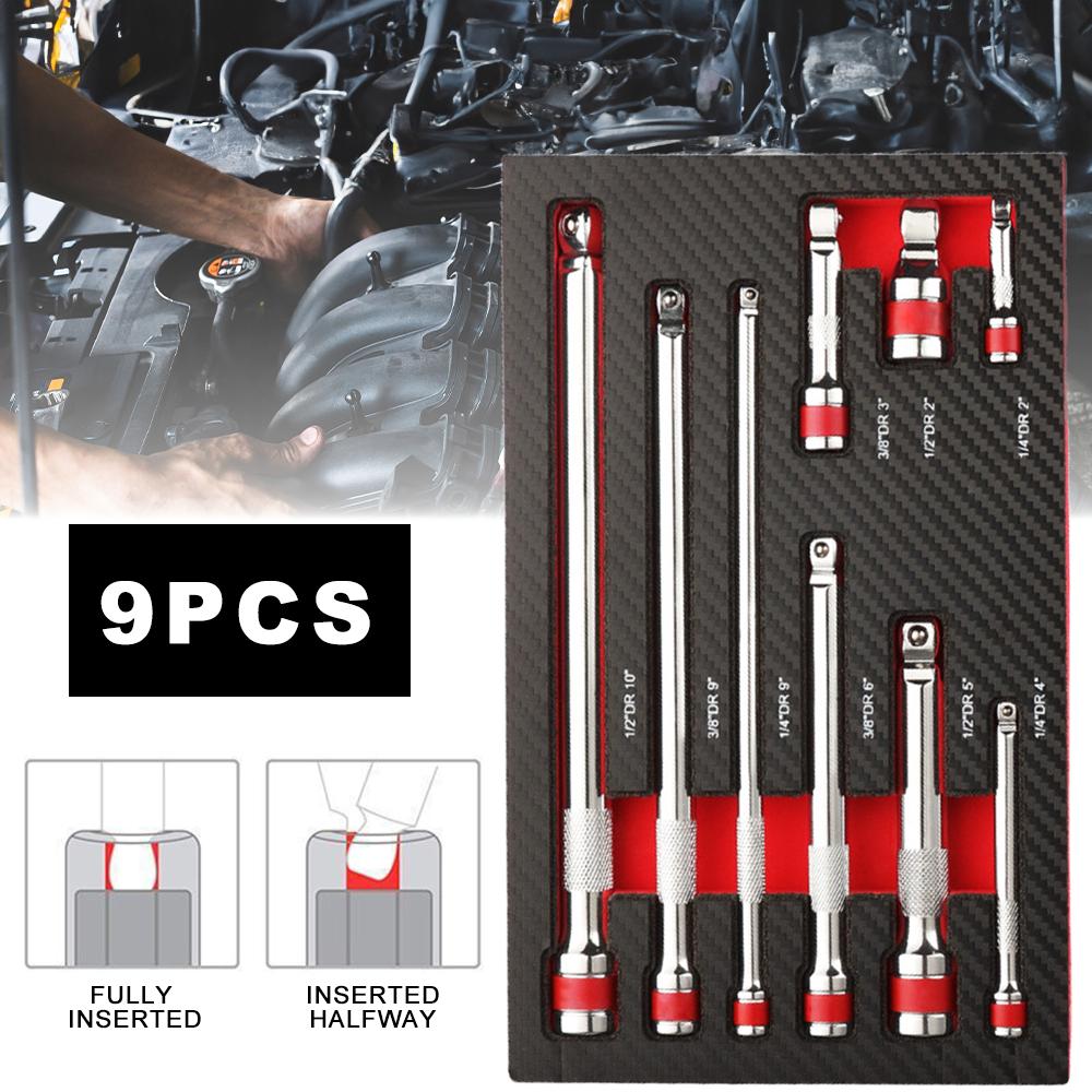 Image of 9pcs Breaker Bar Set With Rotating Head, 1/ 4" 3/ 8" 1/ 2" Drive For High Torque, Heavy-duty Chrome Vanadium Steel For Stuck Bolts, Repairautomotive, Truck, Motorcycle And Industrial Maintenance