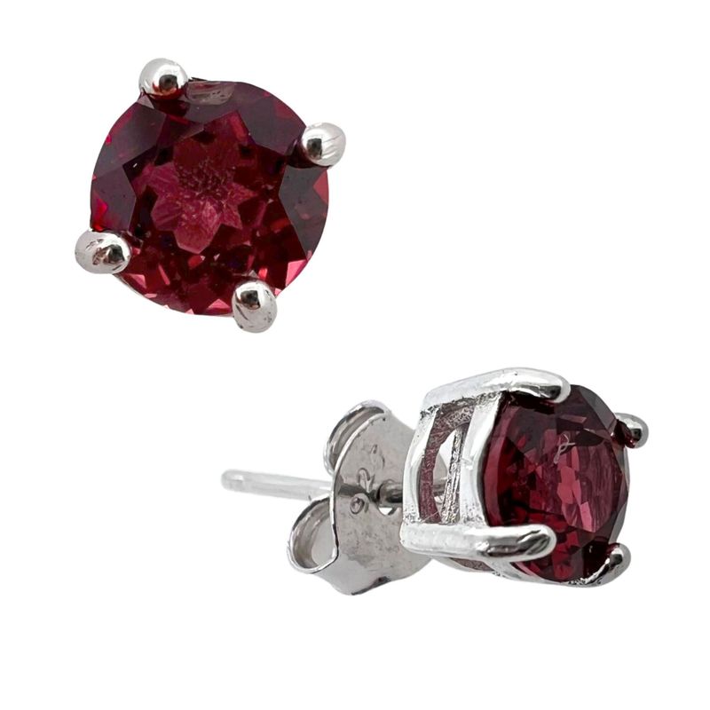 Women's Silver Garnet Natural Stone Stud Earrings, 925 Sterling Silver