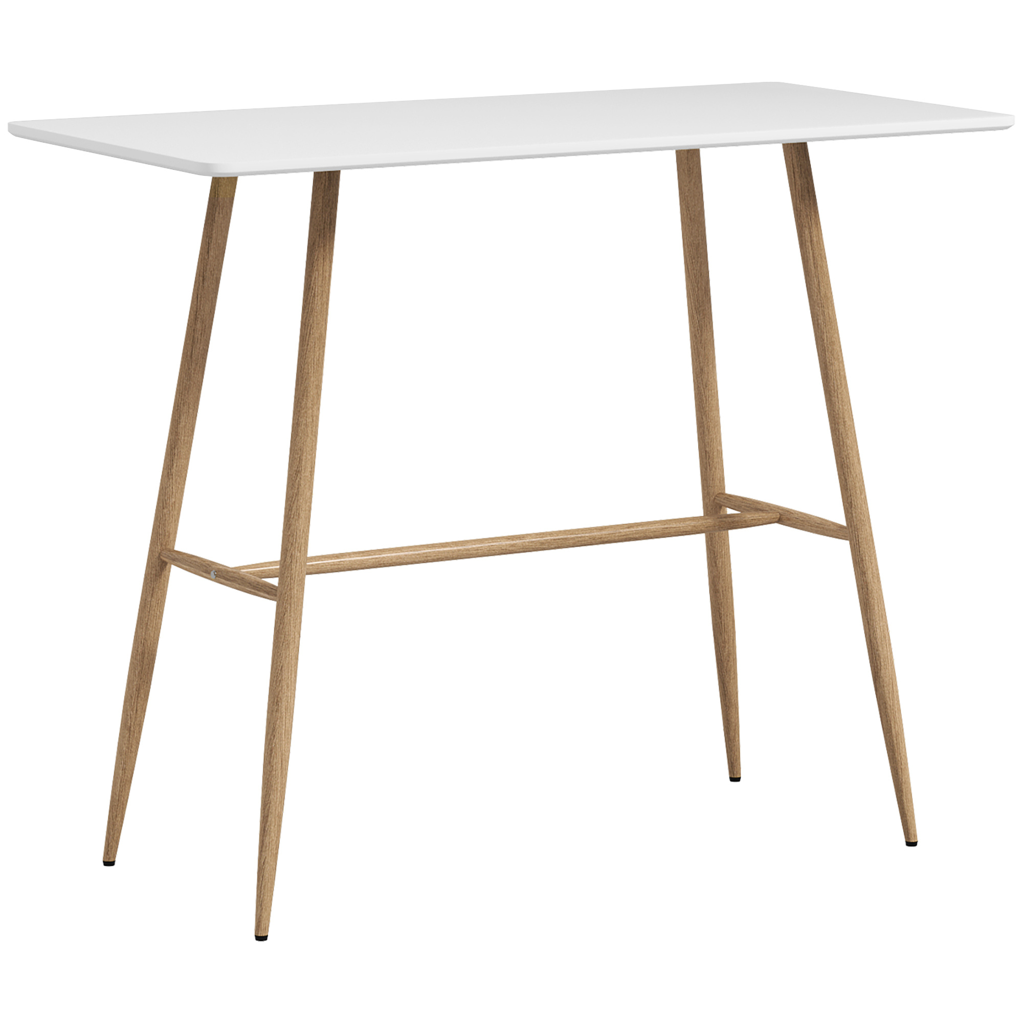 Homcom Rectangular Bar Table For , With Steel Feet Wood Effect, Easy Assembly Bistro Table, For Home Bar, Dining Room, 120 X 60 X 98 Cm, White