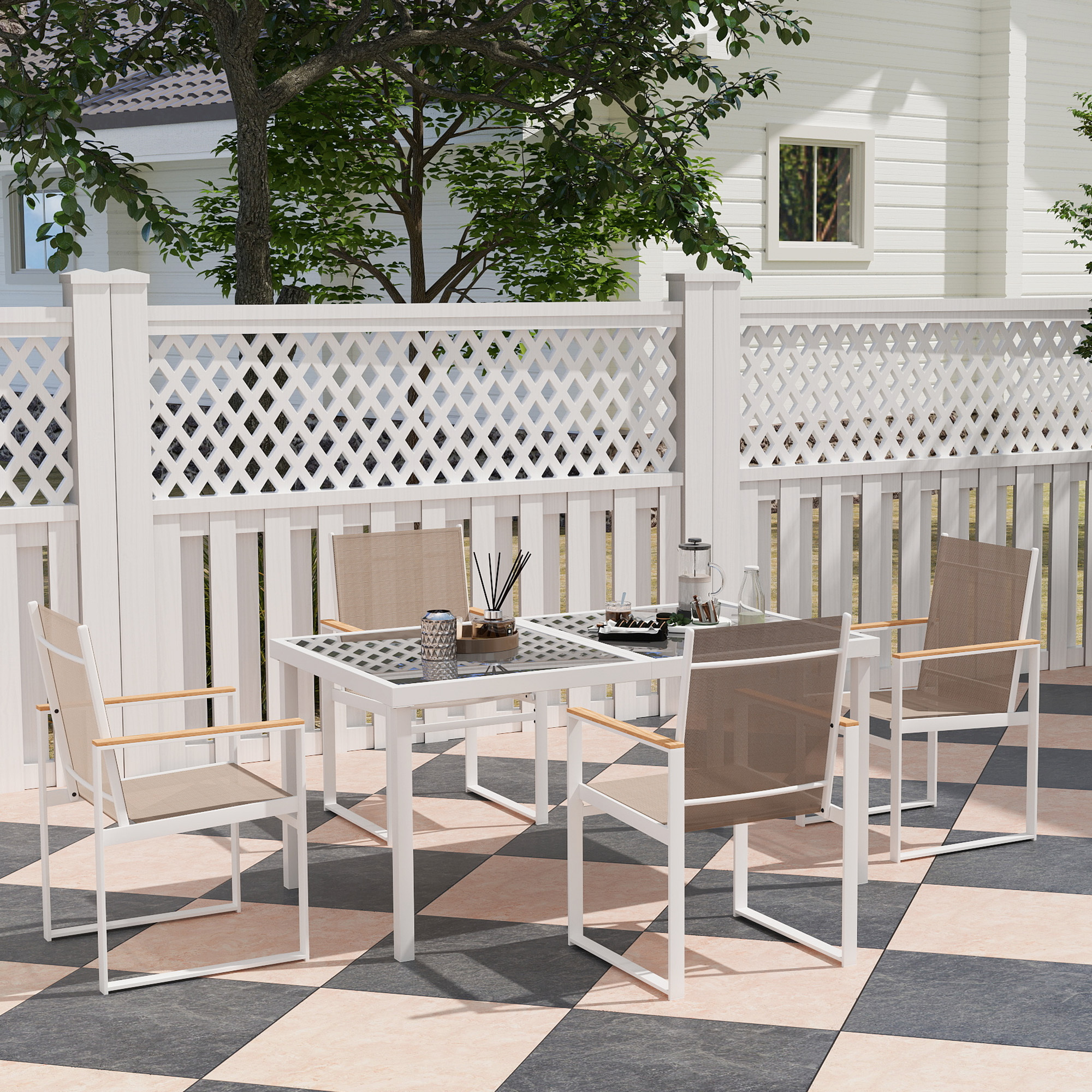 5-piece Seating Group, Dining Group For , Removable Dining Table With 4 Chairs, , Kitchen Table Set With , Balcony Furniture, Garden Furniture For Terrace, Balcony, Multi-colored