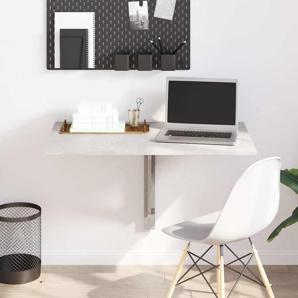 Vidaxl Wall Folding Table Desk Wall Table Dining Table Kitchen Table Pc Table Computer Desk Standing Desk Wooden Table Concrete Grey 100x60x56cm Wood Material