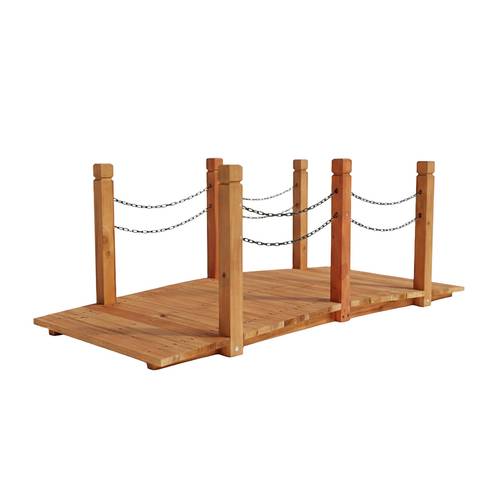 Artikelbild gartenbrücke orange, 55 x 67 cm, tannenholz und eisen, bogenform, kettengeländer, wetterfest lackiert, traglast 150 kg, für gartenteich, bachlauf, , zierbrücke, holzsteg,