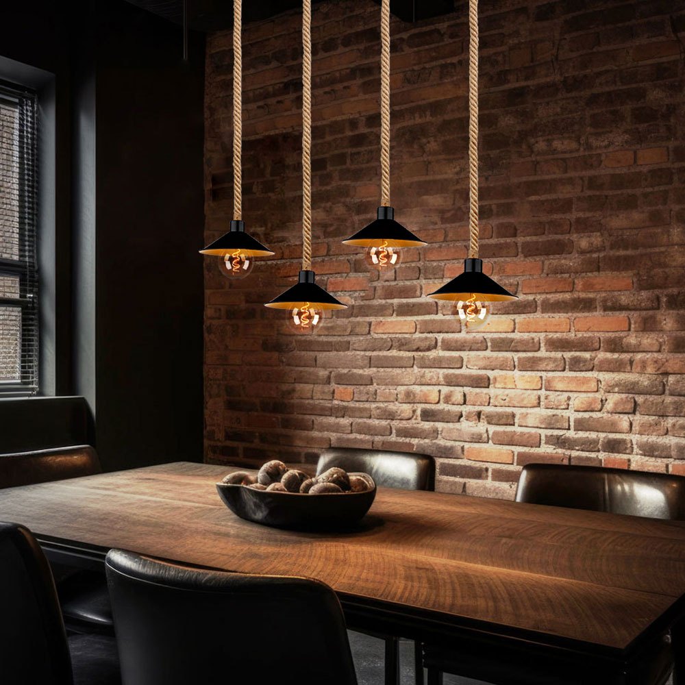 Image of Suspension Lamp Pendant Lamp Hemp Rope Pendant Lamp Adjustable Height, Metal, 4x E27 Socket, Lxbxh 112.5x22x170 Cm, Country House Style Dining Room