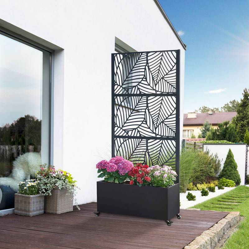 Room Divider 'surnskoki With Flower Box, Wheels, Steel, 190 X 82 X 38 Cm, Black'
