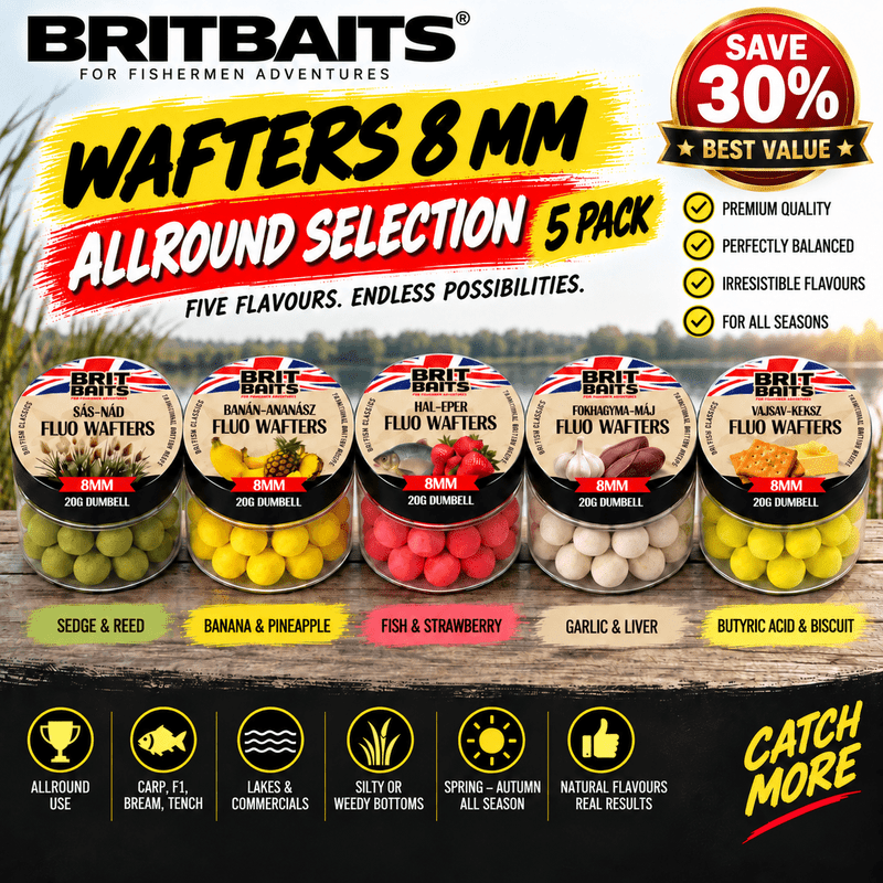 Image of Britbaits Carp Fishing Wafters 8mm 5-pack, Dumbbell Method Feeder Hook Set, Reed Tube, Banana Pineapple, Fish Strawberry, Garlic Liver, And Butyric Acid Biscuit