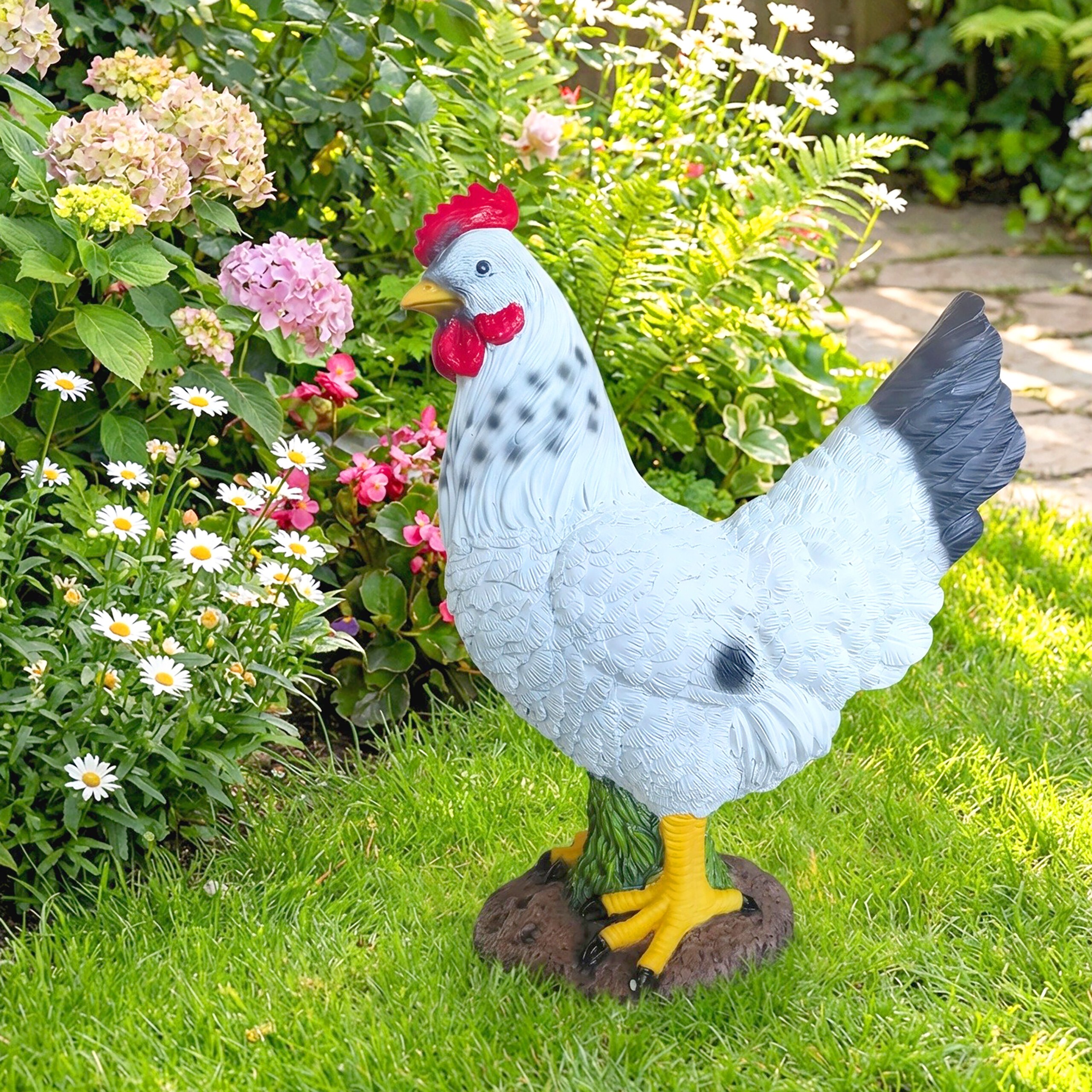 Garden Figure "rooster" In White/black - (w)26 X (h)32.5 X (d)13.5 Cm
